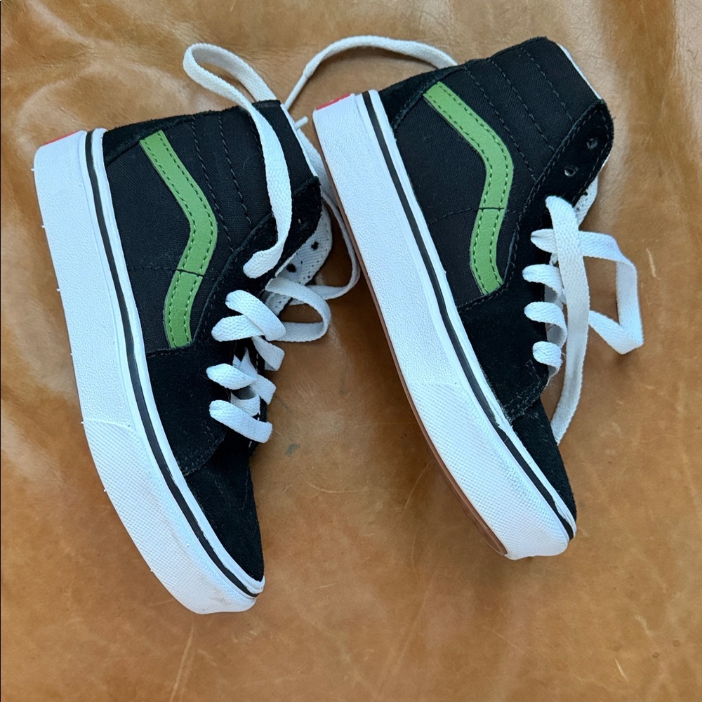 Vans Kids Black and Green High-Top Sneakers